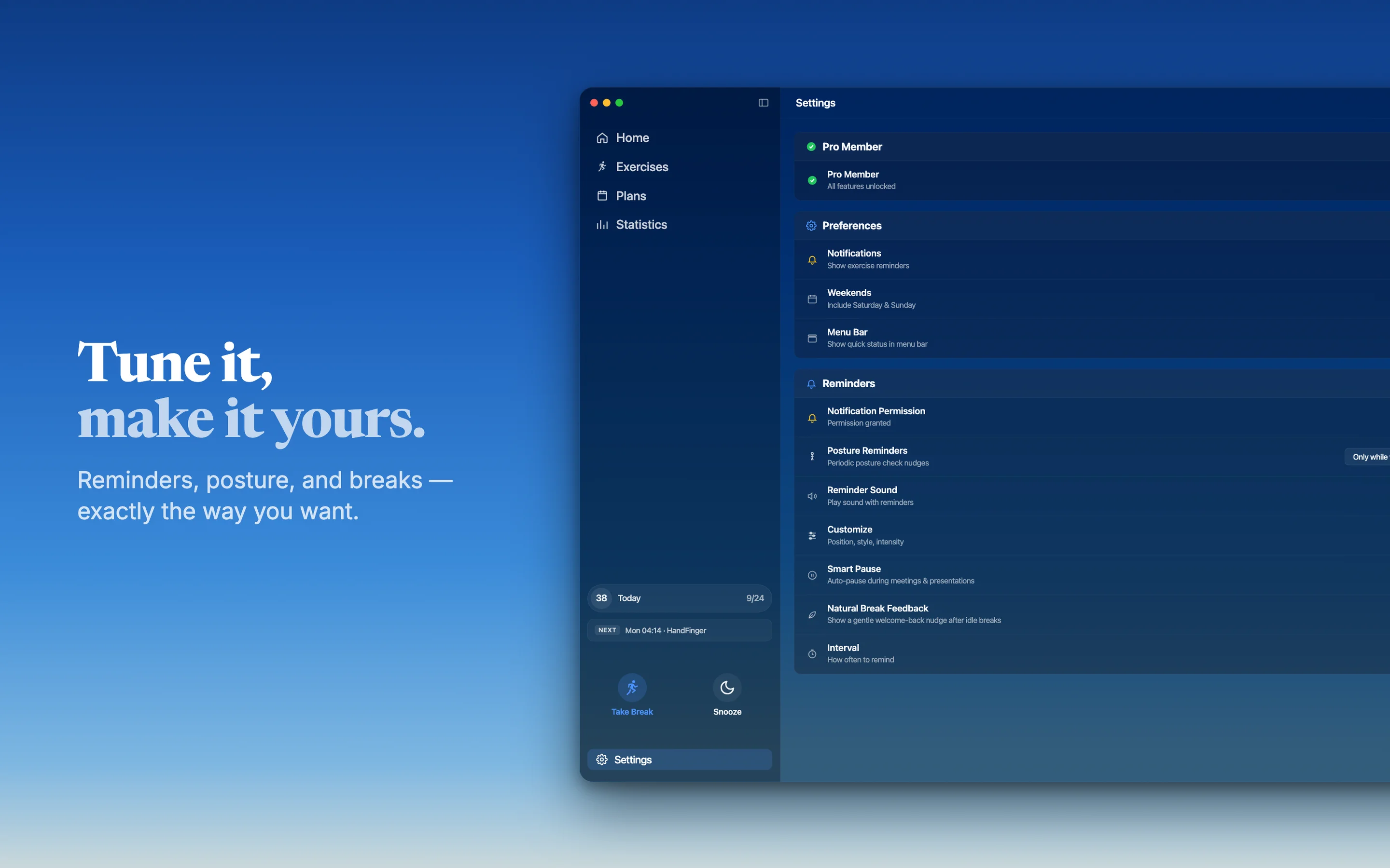 60sReset weekly planning interface for organizing desk exercises