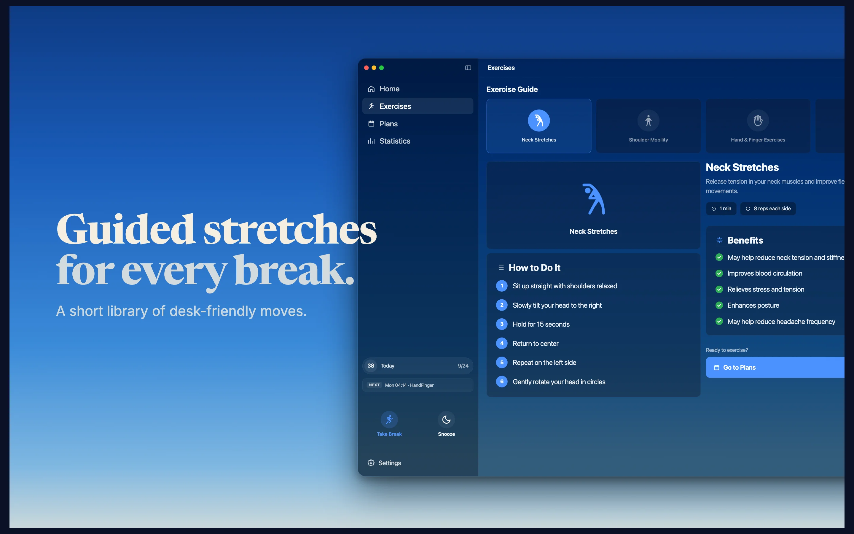 60sReset exercise library with step-by-step guided instructions